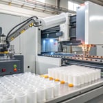 Industrial injection molding machine in operation