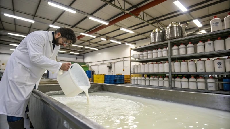 Technician pouring anti-foaming agents in a lab