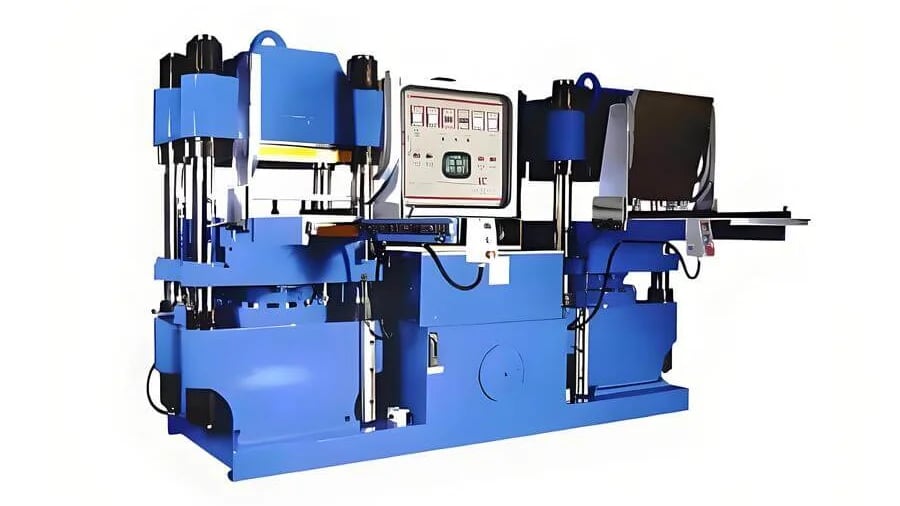 Large blue industrial machine for manufacturing processes