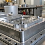 Close-up of a metallic plastic injection mold