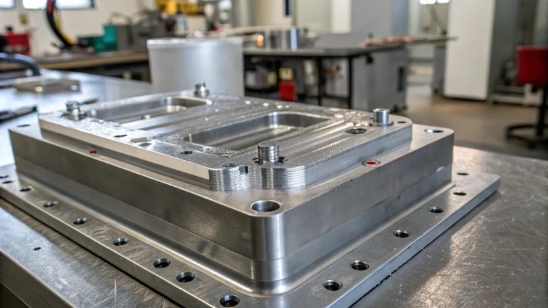 Industrial Mold Close-Up Close-up of a metallic plastic injection mold