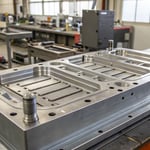 Close-up of an industrial mold in a workshop