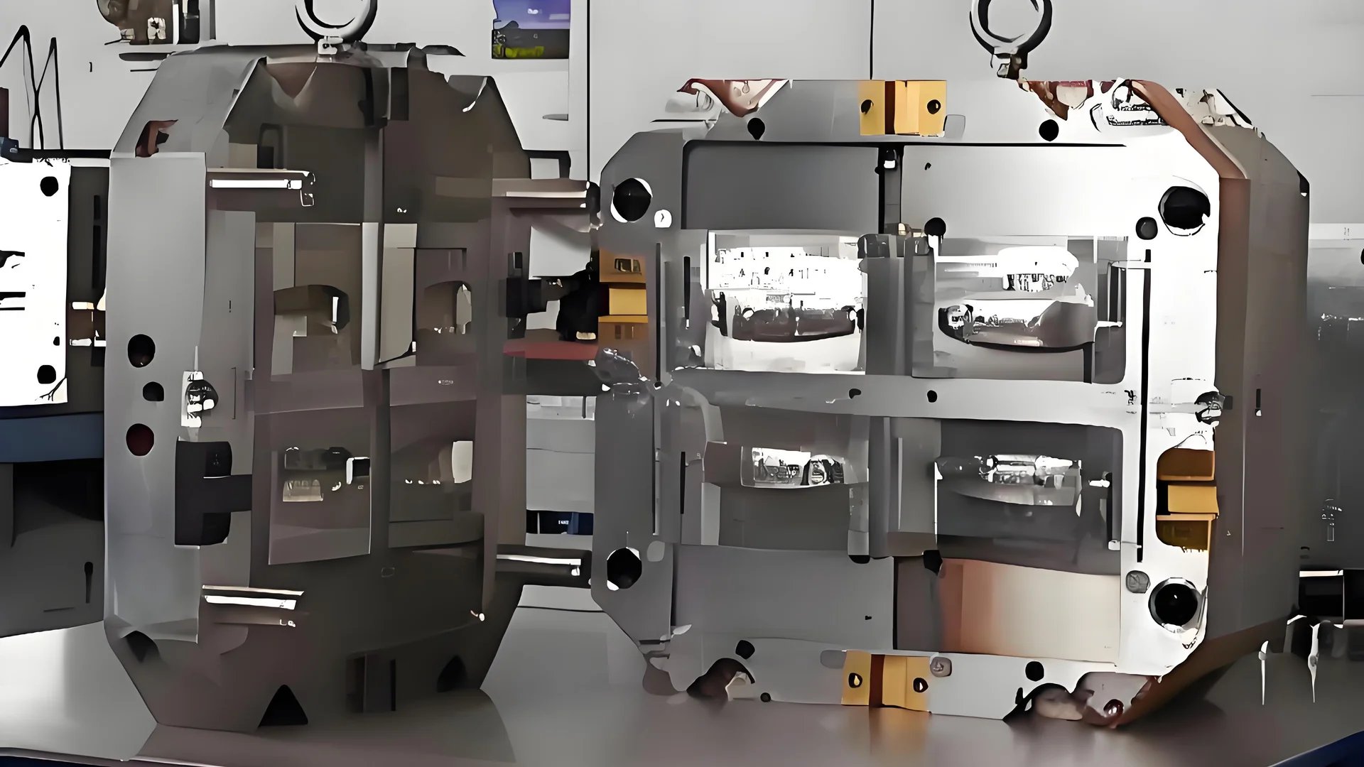 Workers inspecting molds in an industrial nitriding treatment facility