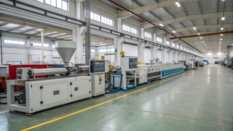 A high-tech plastic molding machine in a factory