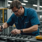 Technician changing an injection mold in a manufacturing facility.