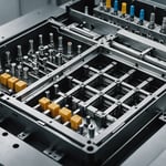 Detailed view of injection mold components
