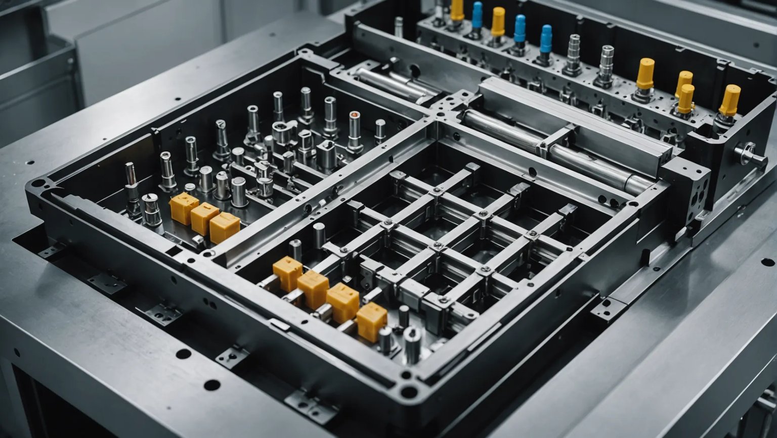 Detailed view of injection mold components
