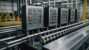 Injection mold cooling system setup with various components.