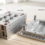 Technical illustration of an injection mold design