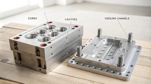 Technical illustration of an injection mold design