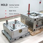 Detailed diagram of an injection mold with labeled components