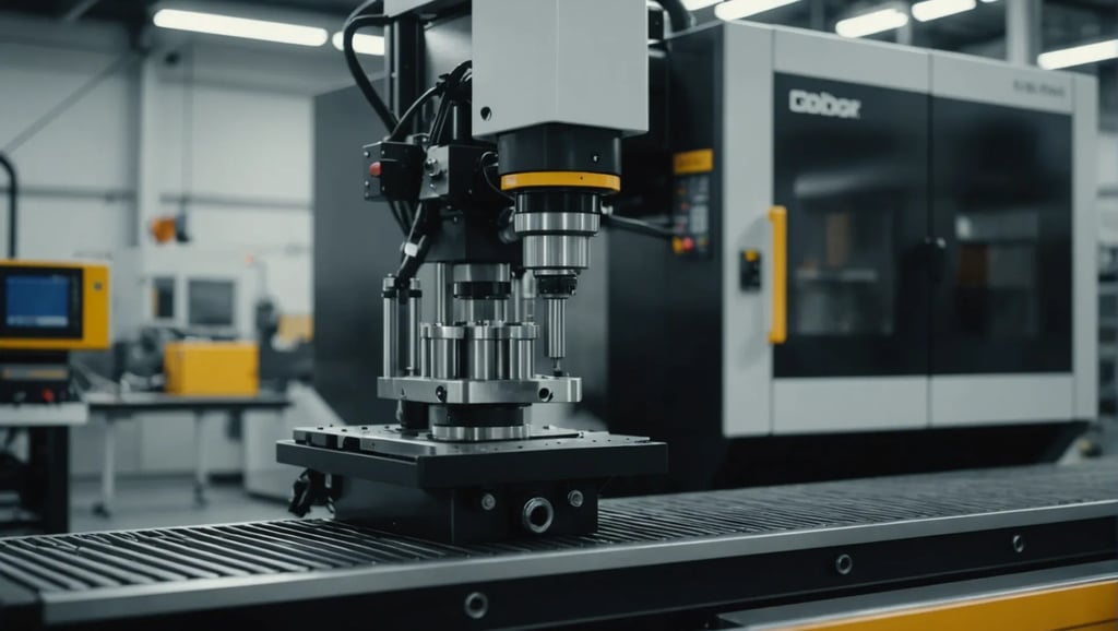 Close-up of an injection mold machine with focus on the exhaust system