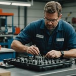 Technician performing maintenance on an injection mold