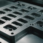 Close-up of an injection mold showing parting surface design