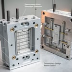 Technical illustration of an injection mold structure with labeled components
