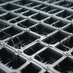 Cross-section of an injection mold showing waterway channels