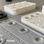 Close-up view of defects in injection molded plastic components