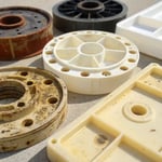 Close-up of plastic components showing defects
