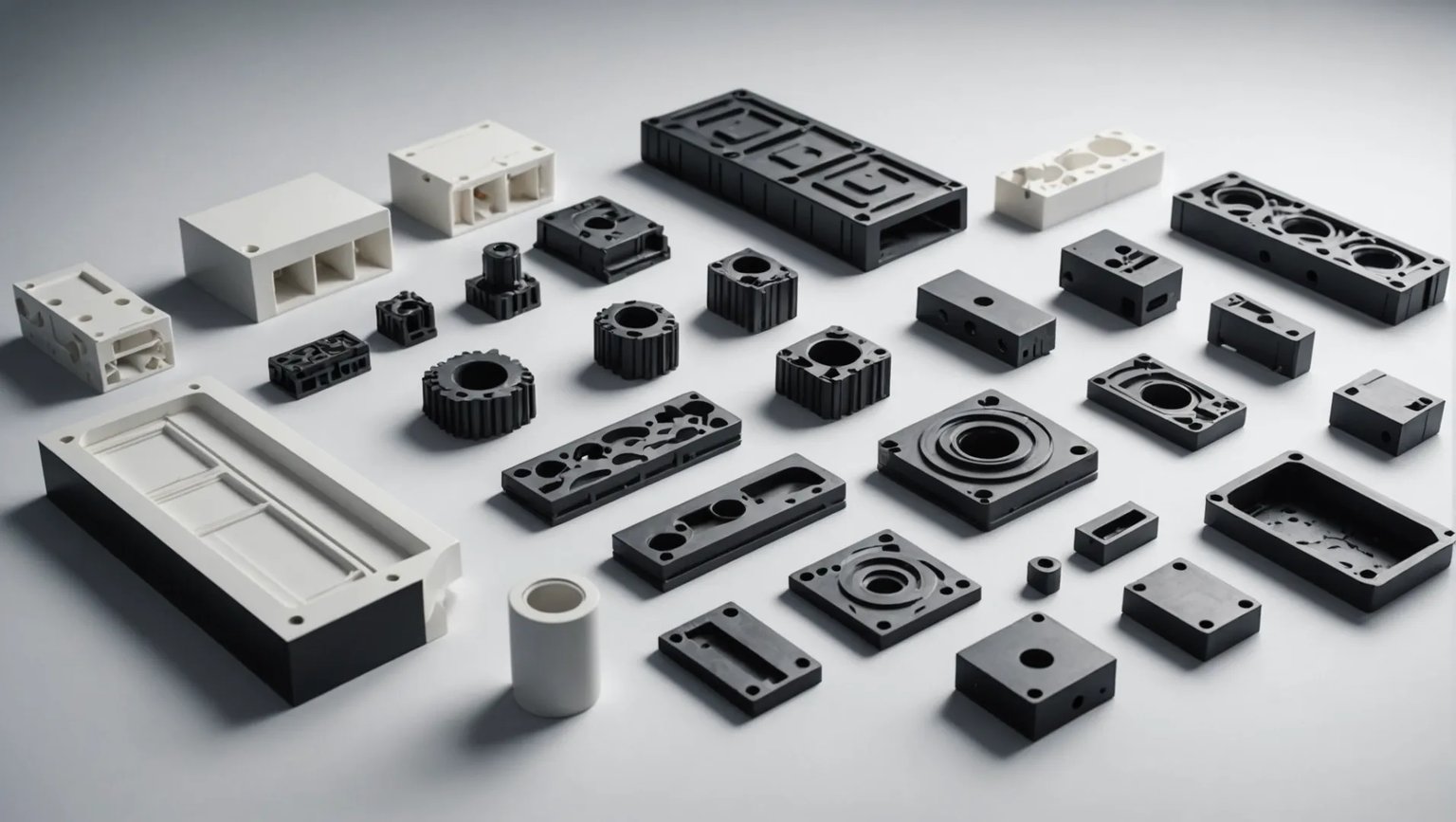 Close-up of injection molded parts showcasing precision and detailing