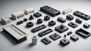 Close-up of injection molded parts showcasing precision and detailing
