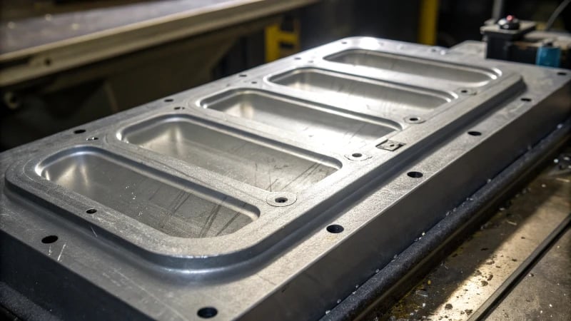 Close-up of an injection molded plastic part showing parting line details