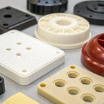 Close-up of injection molded plastic parts with various finishes
