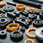 Close-up of injection molded plastic parts showcasing rigidity and toughness