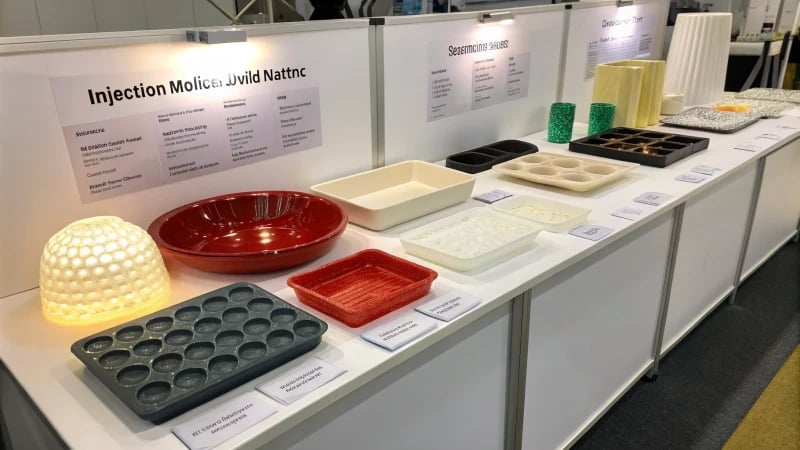 Injection Molded Plastic Products Display of injection molded plastic products with various finishes