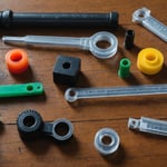 Different types of injection molded plastics on a table