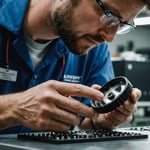 Engineer inspecting burrs on injection molded product