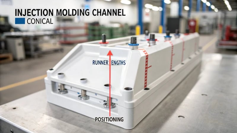 Technical diagram of an injection molding channel design