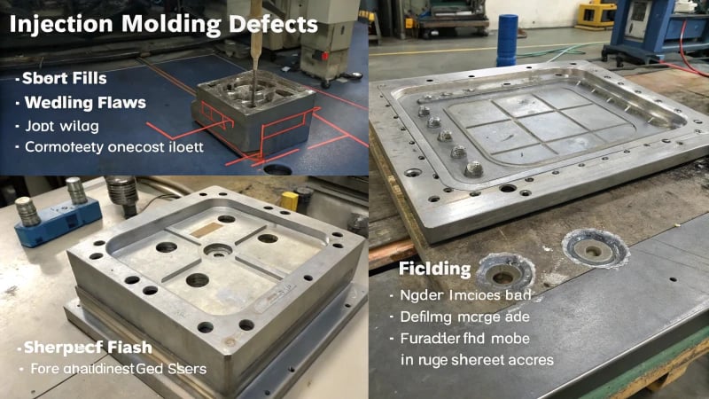 Injection Molding Defects Collage of injection molding defects on a production floor