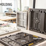 Technical illustration of injection molding gate designs
