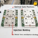 Technical diagram of optimal gate positions for injection molding
