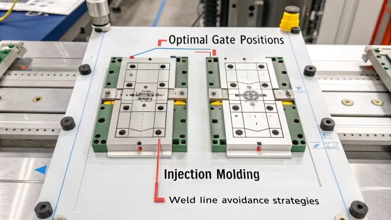 Technical diagram of optimal gate positions for injection molding