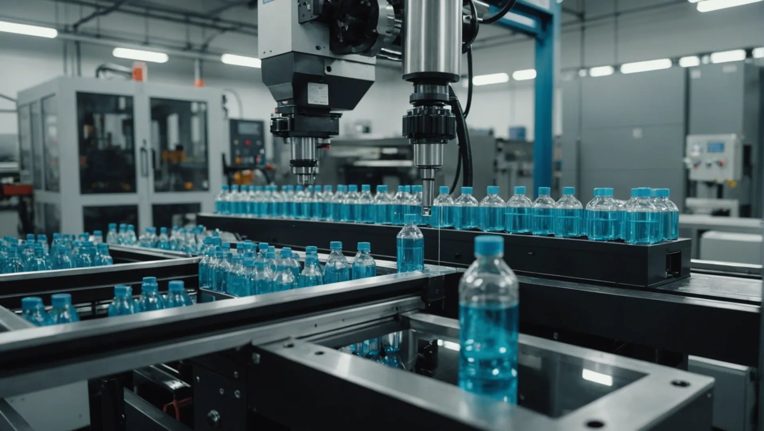 Injection molding machine producing HDPE bottles