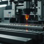 Industrial injection molding machine operating in a high-temperature environment with glowing red-hot components.