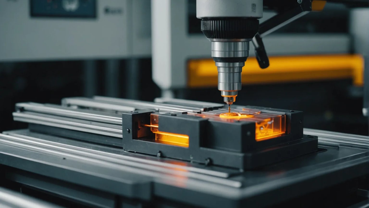 Plastic injection molding machine in operation