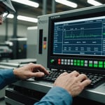 Technician adjusting injection molding machine settings