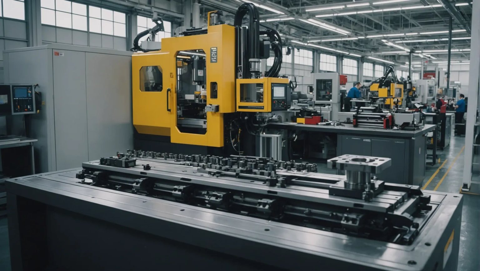 Injection molding machine producing automotive parts