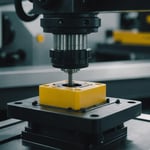 Close-up of an injection molding machine producing plastic parts