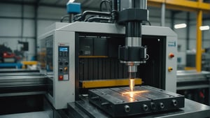 Close-up of an injection molding machine in operation