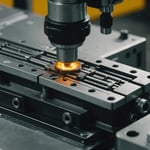 Close-up view of an injection molding machine in operation, with focus on the mold and ejector pins.