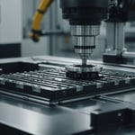 Close-up of an injection molding machine in operation