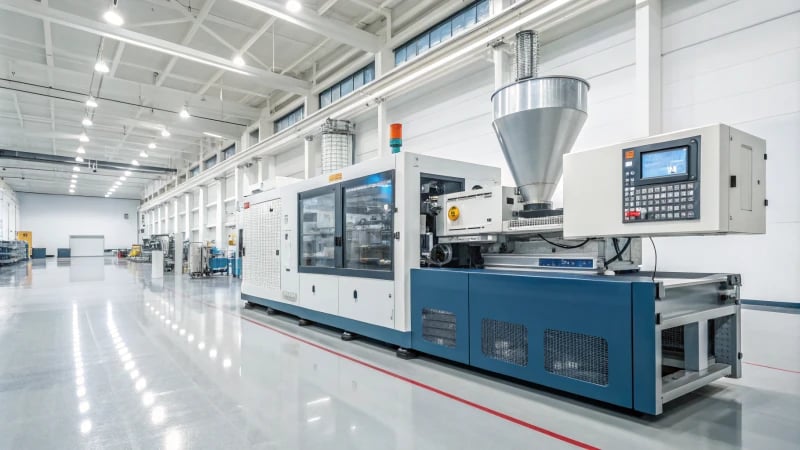 A state-of-the-art injection molding machine in an industrial setting