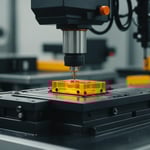 Injection molding machine in operation with plastic products