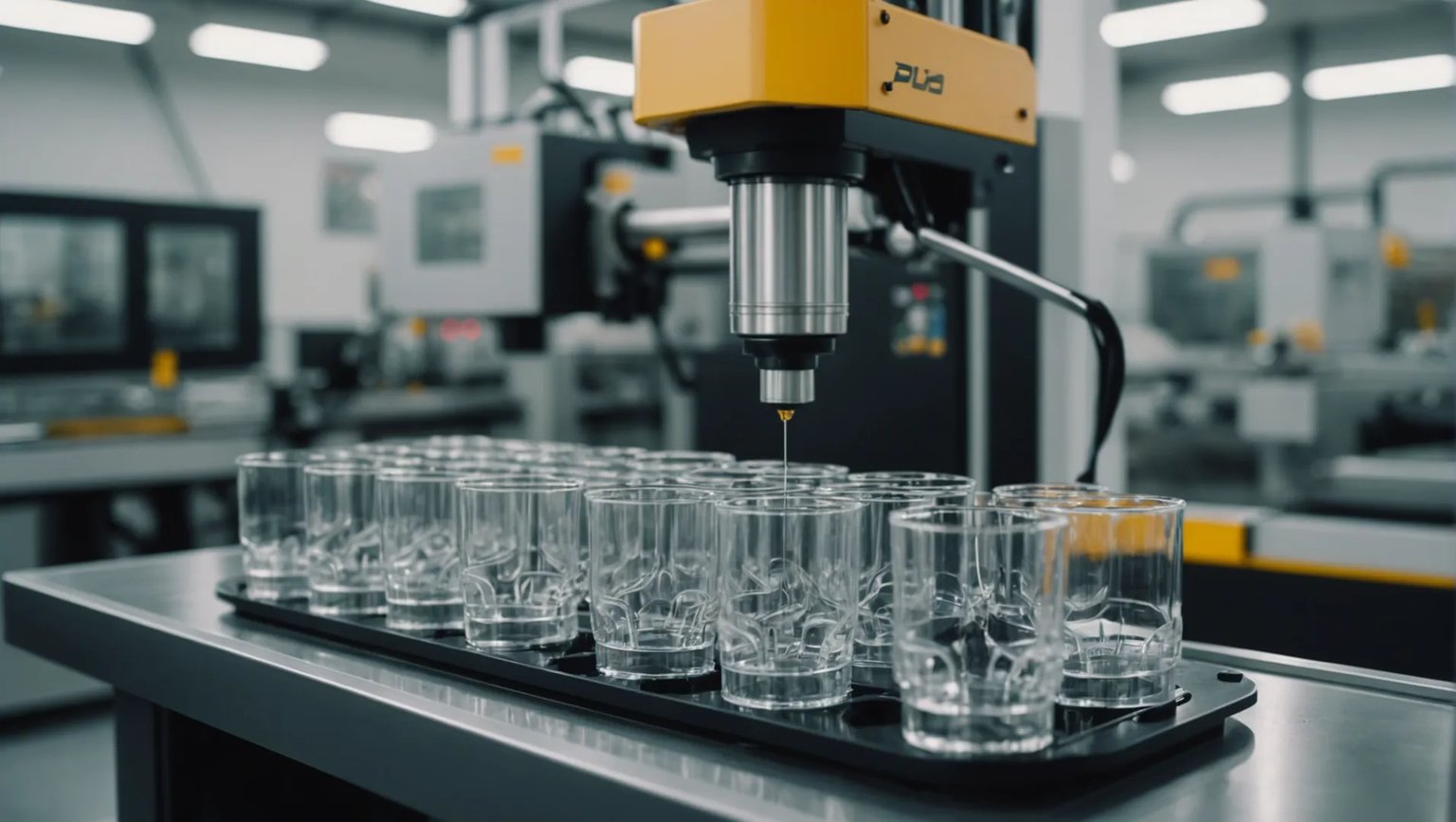 Injection molding machine producing PET and PLA cups