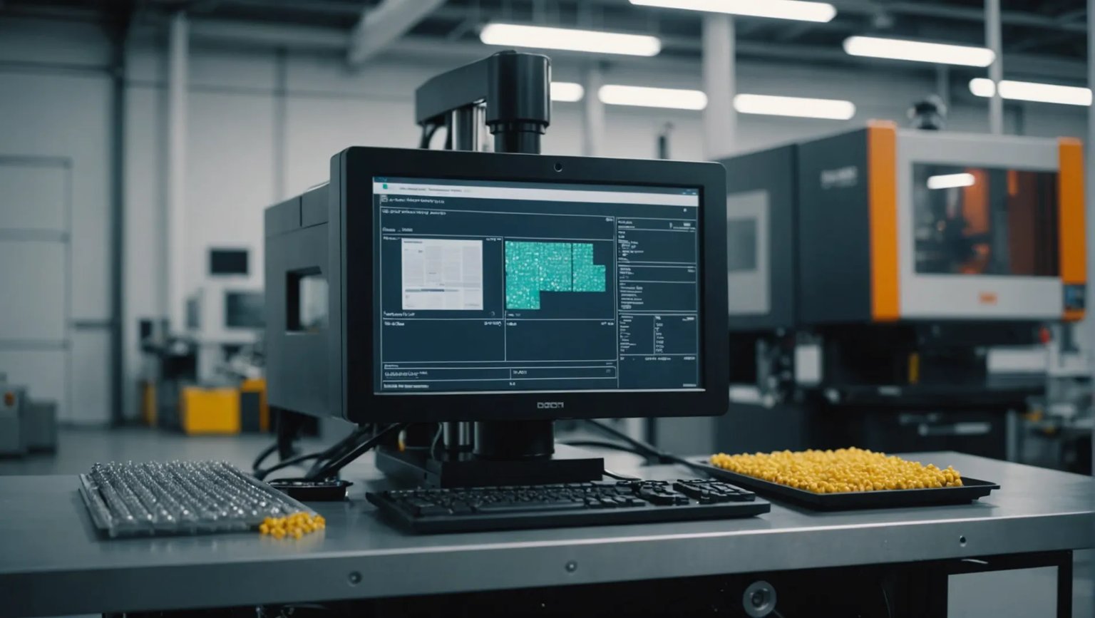 Injection molding machine with focus on mold and material properties