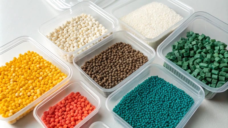 Close-up of various plastic materials on a workbench