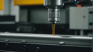 Close-up of an injection molding machine with a focus on the nozzle